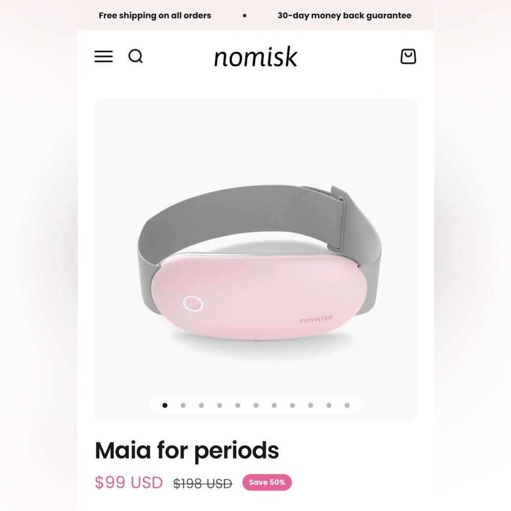 Heated massaging pad for cramps and bloating